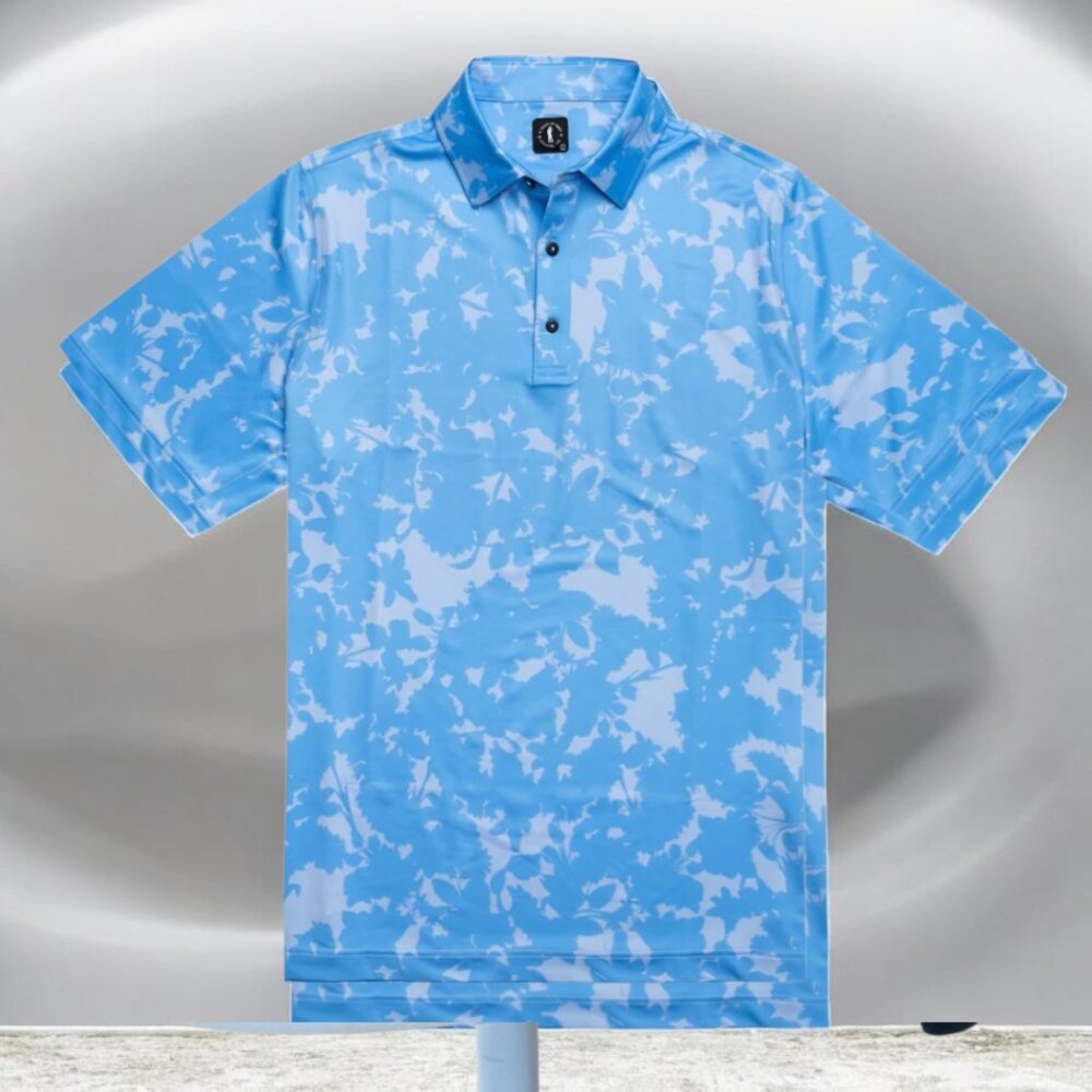 NWOT U SUCK AT GOLF (XL) USAG Blue Floral Camo Short Sleeve Polo Shirt